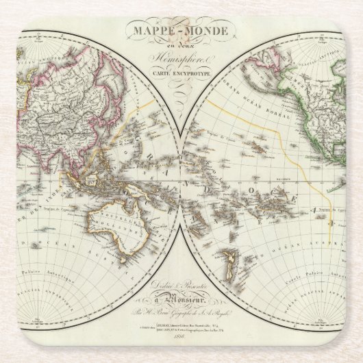 パリの地図書の地図 スクエアペーパーコースター (正面)