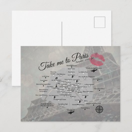 パリの地図 ポストカード (正面/裏面)