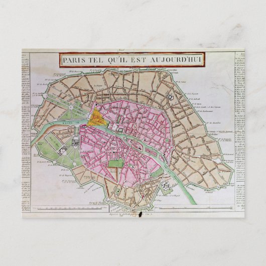 パリの地図、1800年6月 ポストカード (正面)