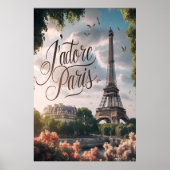 パリの夕日とエッフェルタワー ポスター (正面)