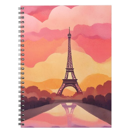 パリの夕日|エッフェル塔 フランス 水彩画 ノートブック (正面)