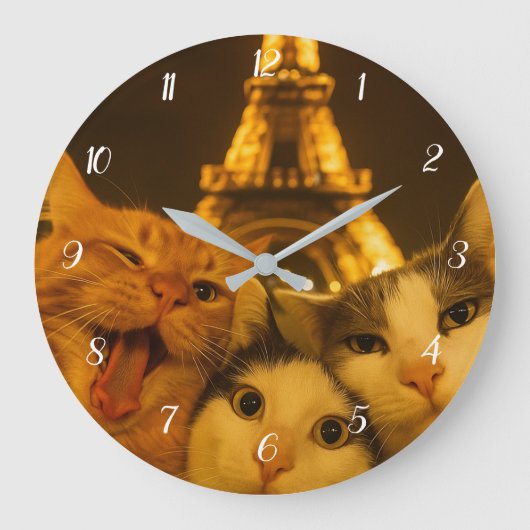 パリの夜の猫自撮り部 愛好家                 ラージ壁時計 (正面)