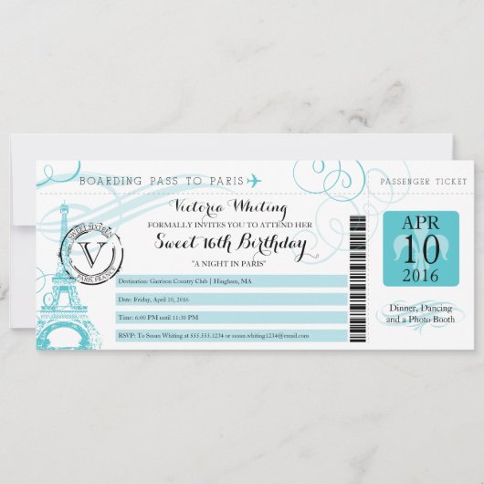 パリの夜 | アクアスウィート16誕生日 招待状 (正面)