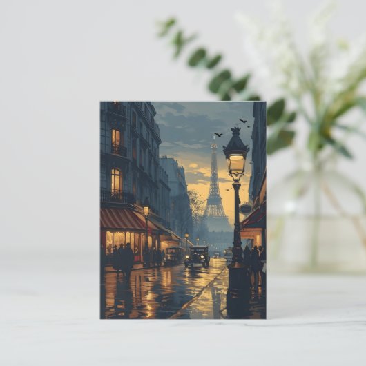 パリの夜:エッフェルタワーグローヴィンテージ ポストカード (スタンド正面)