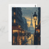 パリの夜:エッフェルタワーグローヴィンテージ ポストカード (正面/裏面)