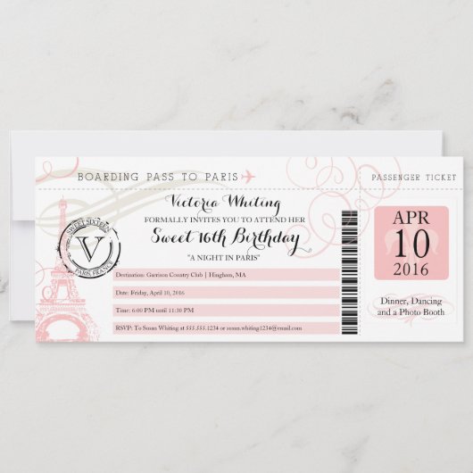 パリの夜 | Sweet 16誕生日 招待状 (正面)