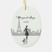パリの女の子と猫とエッフェル・タワー・クリスマス セラミックオーナメント (裏面)