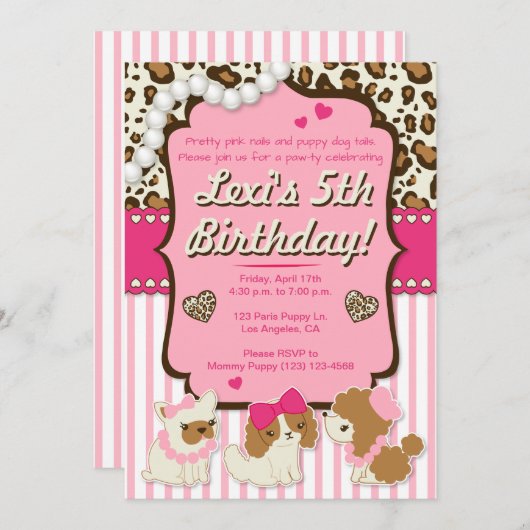 パリの女の子の小犬の誕生日のパーティの招待状 招待状 (正面/裏面)