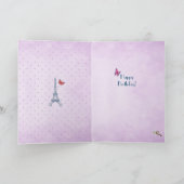 パリの女の子|の誕生日のスタイリッシュなlilaのショッピング カード (内部)