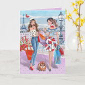 パリの女の子|の誕生日のスタイリッシュなlilaのショッピング カード (黄色い花)