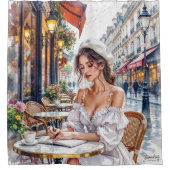 パリの女性エレガンス:パリカフェ通りビベス シャワーカーテン (正面)