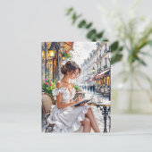 パリの女性エレガンス：パリカフェ通りビベス ポストカード (スタンド正面)