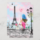 パリの女性 ハッピー ホリデー カード (正面/裏面)