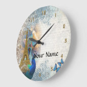 パリの孔雀のコラージュ ラージ壁時計 (傾斜)