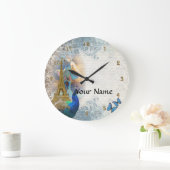 パリの孔雀のコラージュ ラージ壁時計 (ホーム)