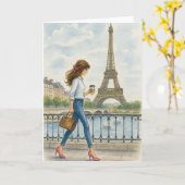 パリの少女 カード (黄色い花)