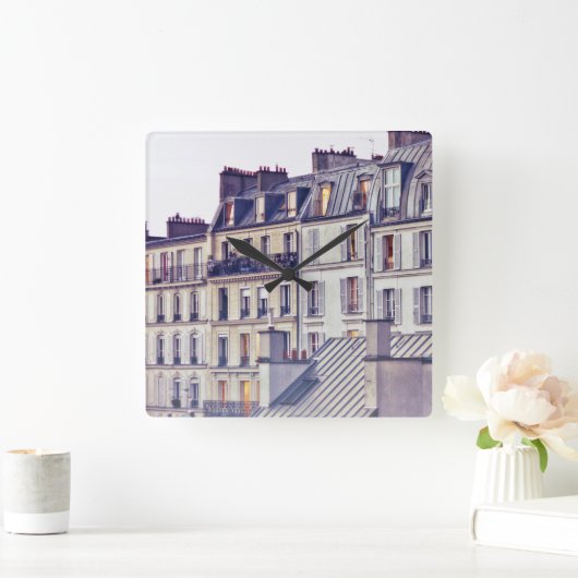 パリの建築|の屋根の上の建物 スクエア壁時計 (ホーム)