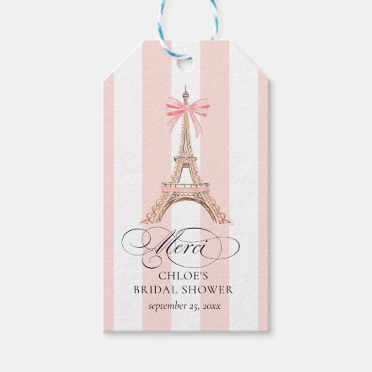 パリの弓型のイッフェル塔 メルシー ブライダルシャワー ギフトタグ (正面)