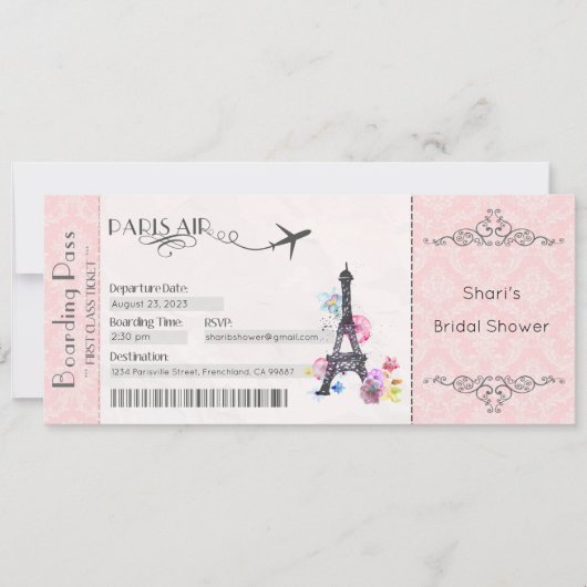 パリの招待状, パリのブライズシャワー, ベビーシャワー 招待状 (正面)
