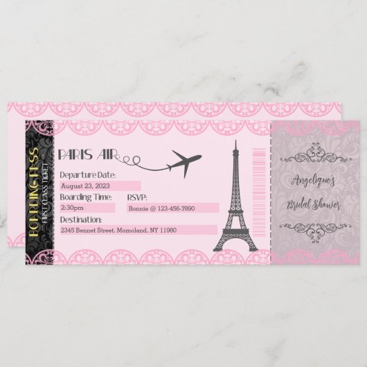 パリの招待状, パリをテーマにしたパーティーの招待状 招待状 (正面/裏面)