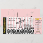 パリの搭乗券招待状, 結婚式, 誕生日 招待状 (正面/裏面)