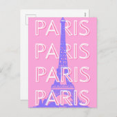 パリの旅行アート、旅行アート、ピンク シーズンポストカード (正面/裏面)