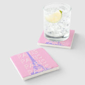 パリの旅行アート、旅行アート、ピンク ストーンコースター (横)