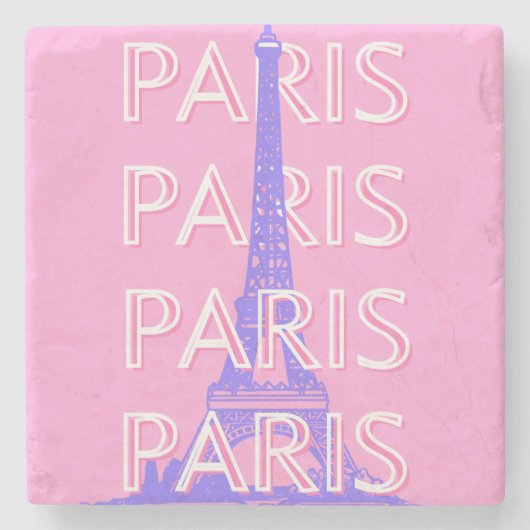 パリの旅行アート、旅行アート、ピンク ストーンコースター (正面)