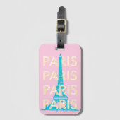 パリの旅行アート、旅行アート、名門私立校風のピンク ラゲッジタグ (正面縦)