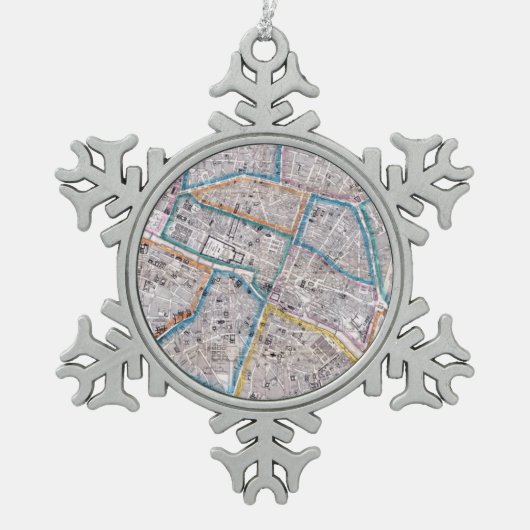 パリの旧式な地図 スノーフレークピューターオーナメント (正面)