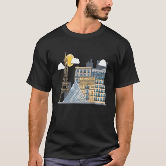 パリの有名な建物 – ザエッフェルタワー – Tシャツ (正面)