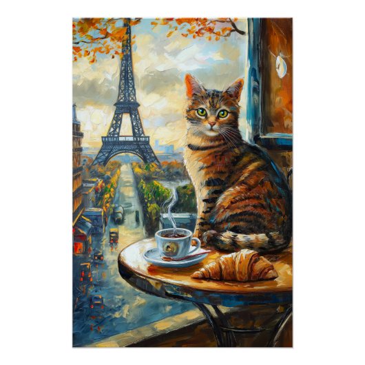 パリの朝 | カフェのトラ猫 ポスター (正面)