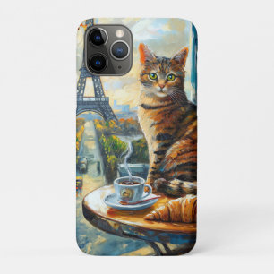 パリの朝 カフェのトラ猫 iPhone 11 PROケース