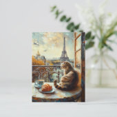 パリの朝 | ジンジャーキャット・アット・ア・カフェ ポストカード (スタンド正面)