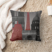 パリの標高（夜） – 赤 クッション (ブランケット)