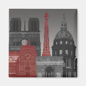 パリの標高（夜） – 赤 マグネット (正面)