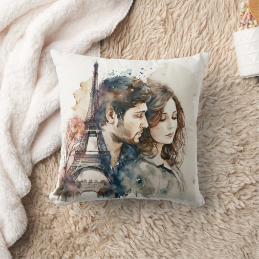 パリの水彩の愛 クッション (ブランケット)