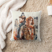 パリの水彩ラブスロー枕 クッション (ブランケット)