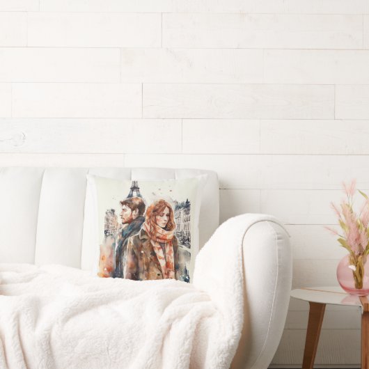 パリの水彩ラブスロー枕 クッション (ソファ)