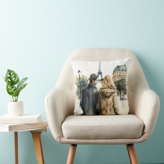 パリの水彩ロマンス カップル クッション (椅子)