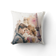 パリの水彩ロマンス カップル クッション