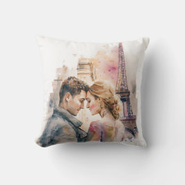 パリの水彩ロマンス カップル クッション