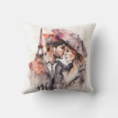 パリの水彩画のようなかわいいロマンチックなカップル クッション (裏面)