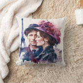 パリの水彩画のカップル クッション (ブランケット)