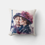 パリの水彩画のカップル クッション (正面)