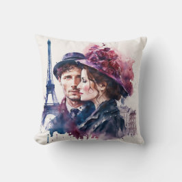 パリの水彩画のカップル クッション
