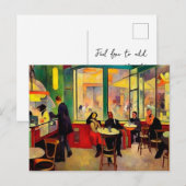 パリの混雑したコーヒーショップ ポストカード (正面/裏面)