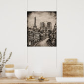 パリの白黒ポスター ポスター (キッチン)