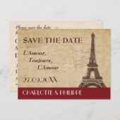 パリの目的地の結婚式の日付を保存 案内ポストカード (正面/裏面)