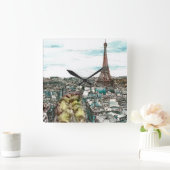 パリの眺めの行先|のヴィンテージのエッフェル塔 スクエア壁時計 (ホーム)